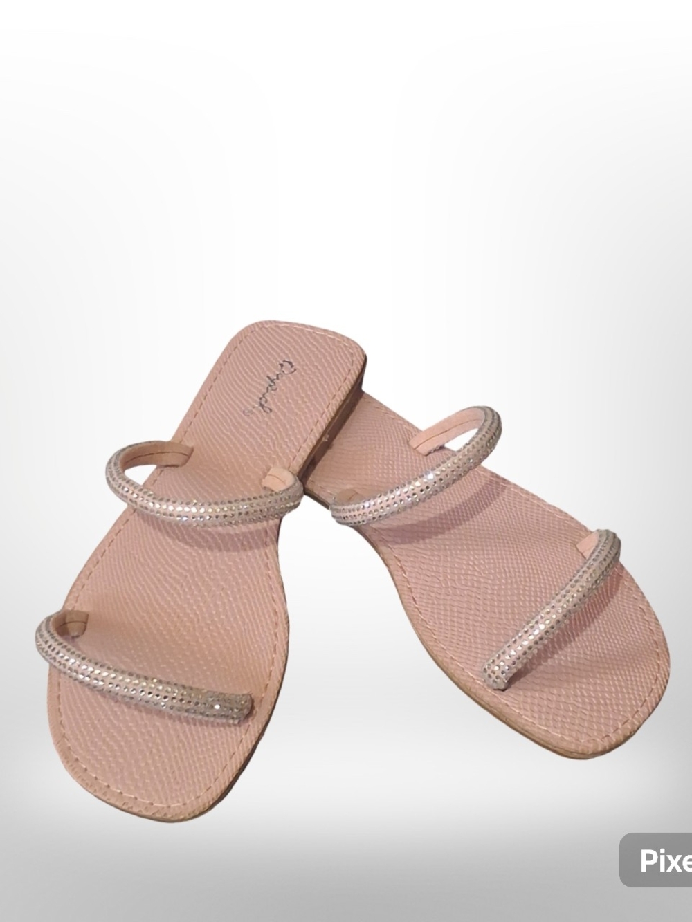 Qupid Blush Pink Slide Sandals with Sparkle Straps
